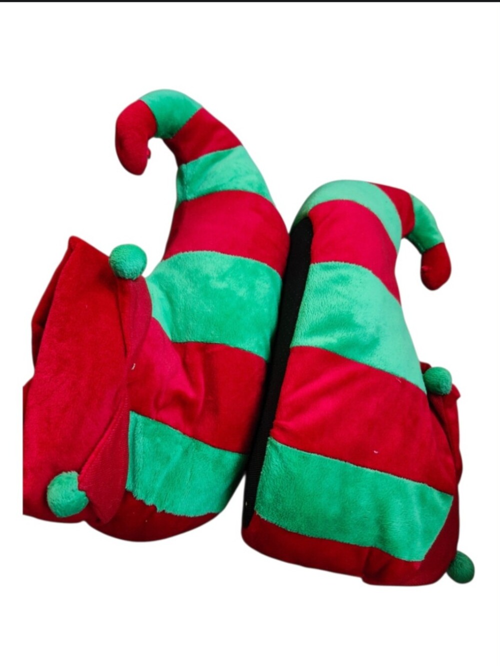 New Puffy Christmas Elf Jester Slippper Shoe Covers Size Large 9 10 Red Green